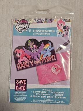 My Little Pony Eight Children's Birthday Invitations With Stickers And Envelopes